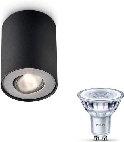 Philips Pillar Opbouwspot (Zwart) - Warmwit Licht - Plafondspot met 1 Lichtpunt - GU10 - SceneSwitch - Eenvoudig Dimbaar met Je Klassieke Schakelaar