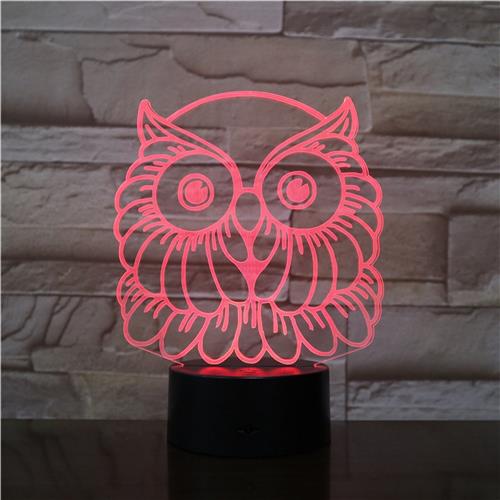 3D Led Lamp Met Gravering - RGB 7 Kleuren - Uil