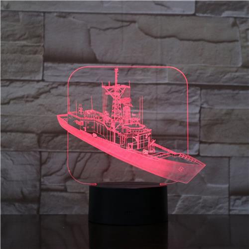 3D Led Lamp Met Gravering - RGB 7 Kleuren - Schip