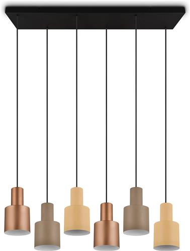 LED Hanglamp - Trion Agido - E27 Fitting - 6-lichts - Zwart met Multicolor Lampenkap