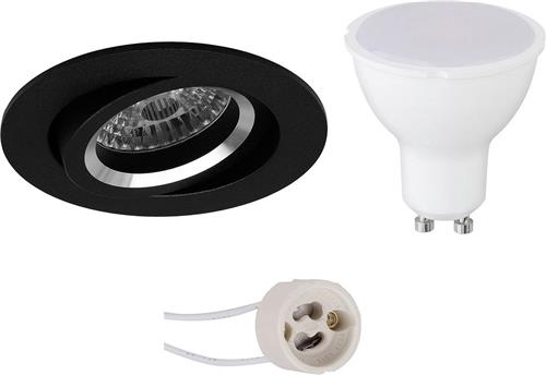 LED Spot Set - Pragmi Aerony Pro - GU10 Fitting - Inbouw Rond - Mat Zwart - 4W - Helder/Koud Wit 6400K - Kantelbaar - Ø82mm