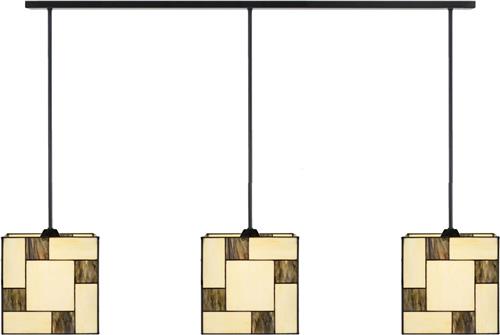 Art Deco Trade - 3 x Tiffany Mondriaan Kubus met Pendant aan plafondbalk