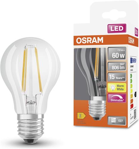 OSRAM 4058075115958 LED-lamp Energielabel E (A - G) E27 Peer 7 W = 60 W Warmwit (Ø x l) 60 mm x 105 mm 1 stuk(s)