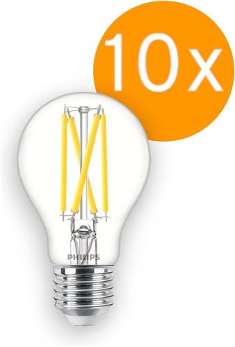 Doos 10 stuks Philips filament LED lamp E27 5.9W/927-922 806lm Helder DimTone Cri90 A60