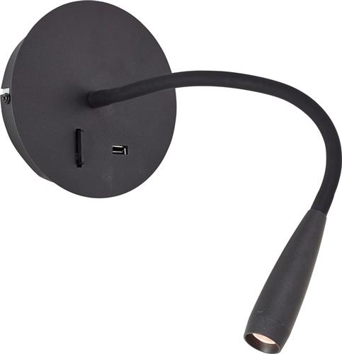 Brilliant Jutta - Wandlamp - LED 2.8 met flexibele arm en schakelaar - USB functie - Zwart