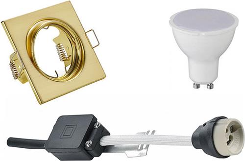 LED Spot Set - Trion - GU10 Fitting - Inbouw Vierkant - Mat Goud - 4W - Helder/Koud Wit 6400K - Kantelbaar 80mm