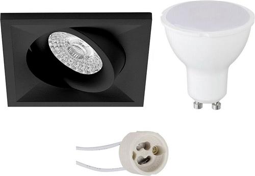 LED Spot Set - Pragmi Qiundo Pro - GU10 Fitting - Inbouw Vierkant - Mat Zwart - 4W - Helder/Koud Wit 6400K - Kantelbaar - 80mm