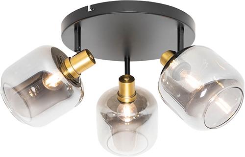 QAZQA zuzanna - Moderne Dimbare LED Smart Plafondspot | Spotje | Opbouwspot incl. wifi met Dimmer - 3 lichts - Ø 57 cm - Zwart Goud - Woonkamer | Slaapkamer | Keuken
