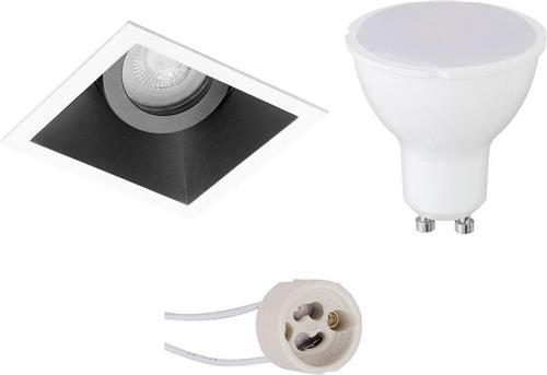 LED Spot Set - Pragmi Zano Pro - GU10 Fitting - Inbouw Vierkant - Mat Zwart/Wit - 4W - Helder/Koud Wit 6400K - Kantelbaar - 93mm
