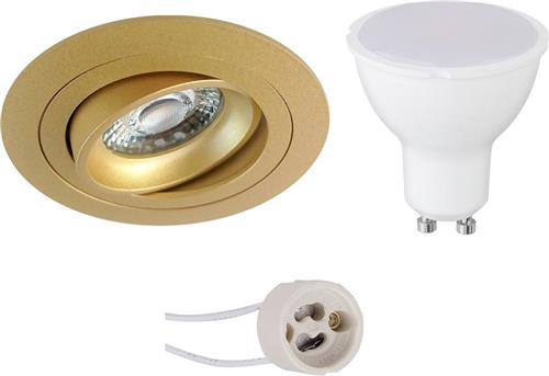 LED Spot Set - Proma Alpin Pro - GU10 Fitting - Inbouw Rond - Mat Goud - 4W - Helder/Koud Wit 6400K - Kantelbaar - Ø92mm