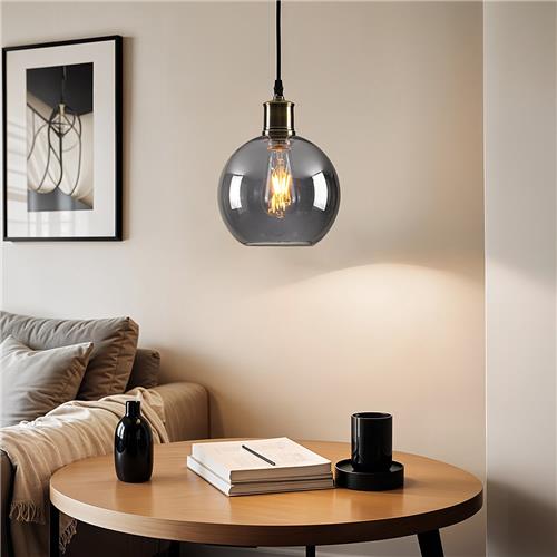 1-lichts hanglamp Verona smoke - rond egaal glas