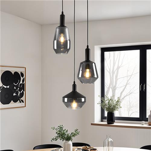 Design hanglamp in smoke glas, 3-lichts - Mala