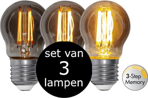 Star Trading - 3-Pack | LED - 3 standen - Kogellamp - E27 - 2.9W - Super Warm Wit - 2200K - Dimbaar