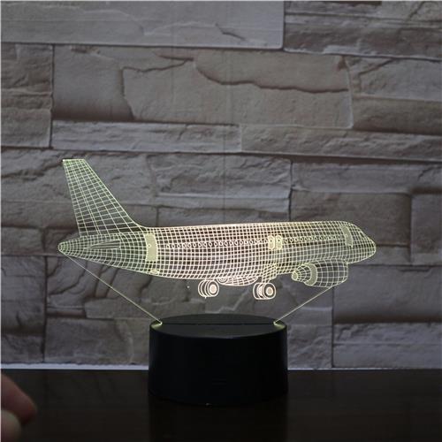 3D Led Lamp Met Gravering - RGB 7 Kleuren - Vliegtuig