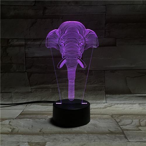 3D Led Lamp Met Gravering - RGB 7 Kleuren - Olifant