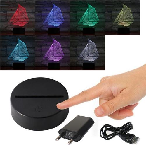 3D Led Lamp Met Gravering - RGB 7 Kleuren - Zeilboot