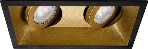 Spot Armatuur GU10 - Pragmi Zano Pro - GU10 Inbouwspot - Rechthoek Dubbel - Zwart/Goud - Aluminium - Kantelbaar - 185x93mm