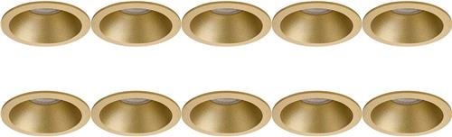 Spot Armatuur 10 Pack - Pragmi Pollon Pro - GU10 Inbouwspot - Rond - Goud - Aluminium - Verdiept - Ø82mm