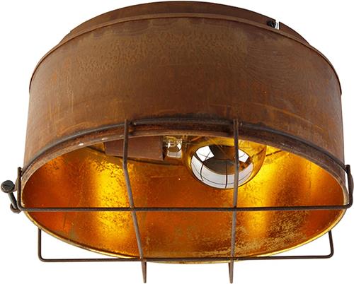 QAZQA barril - Industriele Plafondlamp - 1 lichts - Ø 35 cm - Roestbruin - Industrieel - Woonkamer | Slaapkamer | Keuken