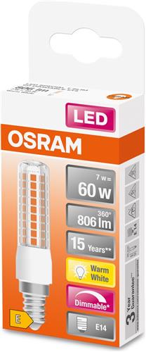 Voordeelpak 10x Osram Special T Slim LED E14 Helder 7W 806lm - 827 Zeer Warm Wit | Dimbaar - Vervangt 60W