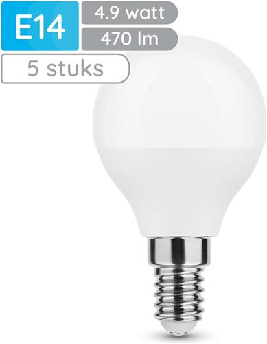 Modee E14 LED Lamp 4.9W - 470lm - 6000K - Daglicht Wit - LED Globe Mini P45 - Vervangt 40W Halogeen Gloeilamp - 5 stuks
