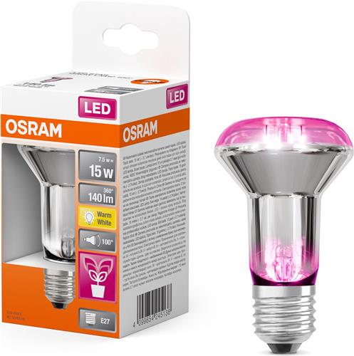 OSRAM LED Star plantenlamp met gloeidraad en 7,5 W/140 lm, E27 fitting, met warm wit licht van 1300 Kelvin laat planten gedijen, niet dimbaar, 63 mm groot.