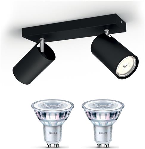 Philips Kosipo Opbouwspot (Zwart) - Warmwit Licht - Plafondspot met 2 Lichtpunten - GU10 - Niet Dimbaar