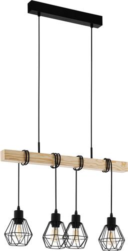 EGLO Townshend 5 Hanglamp - E27 - 70 cm - Zwart/Bruin - Hout - FSC Hout