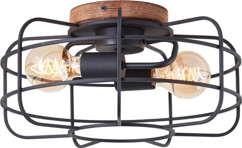 Brilliant Gwen - Plafondlamp - E27 max 2x60W - Hout/Zwart
