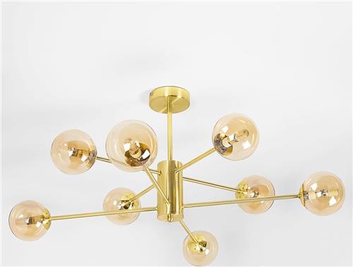 Design zandgouden plafondlamp met amber glas - 8-lichts Idaho