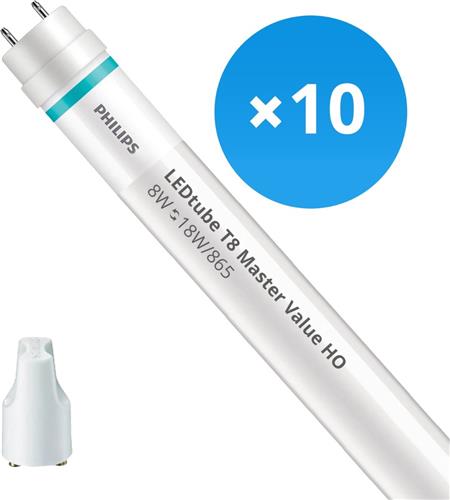 Voordeelpak 10x Philips LED Buis T8 MASTER Value (EM/Mains) High Output 8W 1050lm - 865 Daglicht | 60cm - Vervangt 18W
