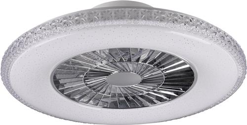 LED Plafondlamp met Ventilator - Plafondventilator - Torna Haron - 40W - Afstandsbediening - Aanpasbare Kleur - Dimbaar - Rond - Mat Chroom - Kunststof