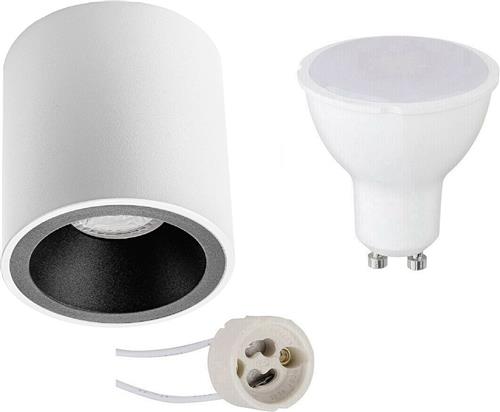 Opbouwspot Set - Pragmi Cliron Pro - GU10 Fitting - Dimbaar - Opbouw Rond - Mat Wit/Zwart - 6W - Warm Wit 3000K - Verdiept - Ø90mm