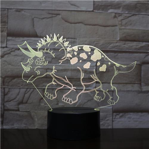 3D Led Lamp Met Gravering - RGB 7 Kleuren - Dinosaurus