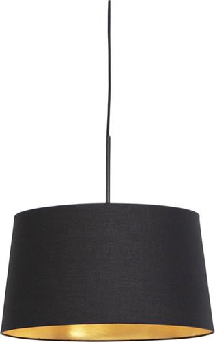 QAZQA combi - Klassieke Hanglamp met kap - 1 lichts - Ø 550 mm - Zwart Goud - Woonkamer | Slaapkamer | Keuken