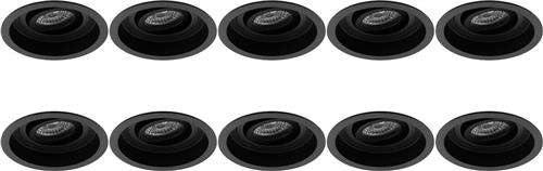 Spot Armatuur 10 Pack - Proma Domy Pro - GU10 Inbouwspot - Rond - Zwart - Aluminium - Verdiept - Kantelbaar - Ø105mm