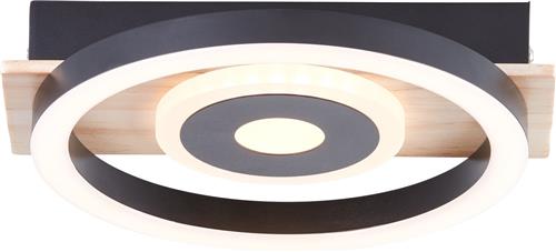 Brilliant Maureen - Plafondlamp - LED 22W - 3000K - Zwart - Hout