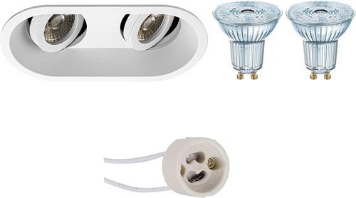 LED Spot Set - OSRAM Parathom PAR16 940 36D - Pragmi Zano Pro - GU10 Fitting - Dimbaar - Inbouw Ovaal Dubbel - Mat Wit - 3.7W - Natuurlijk Wit 4000K - Kantelbaar - 185x93mm