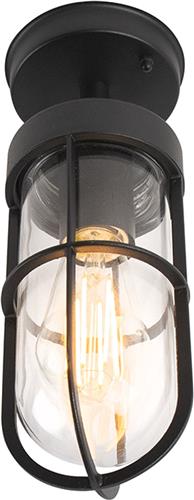 QAZQA elza - Landelijke Plafondlamp voor buiten - 1 lichts - Ø 12 cm - Zwart - Buitenverlichting
