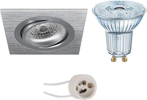 LED Spot Set - OSRAM Parathom PAR16 940 36D - Proma Borny Pro - GU10 Fitting - Dimbaar - Inbouw Vierkant - Mat Zilver - 3.7W - Natuurlijk Wit 4000K - Kantelbaar - 92mm