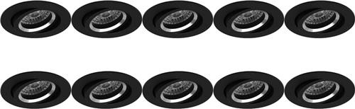 Spot Armatuur 10 Pack - Pragmi Aerony Pro - GU10 Inbouwspot - Rond - Zwart - Aluminium - Kantelbaar - Ø82mm