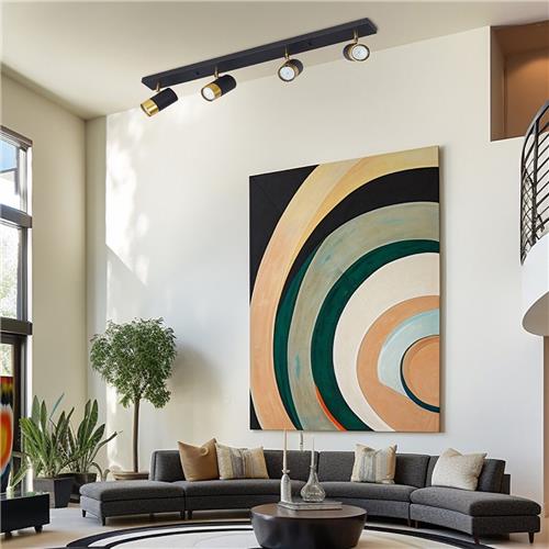 LED Plafondspot - Kingtron Tronta - GU10 Fitting - 4-lichts - Kantelbaar - Rond/Rechthoek - Zwart/Goud