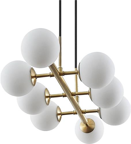 Lindby - hanglamp - 8lichts - Staal, glas - H: 10 cm - G9 - mat messing, opaalwit