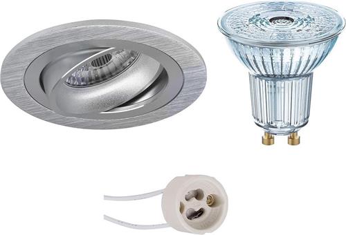 LED Spot Set - OSRAM Parathom PAR16 930 36D - Pragmi Alpin Pro - GU10 Fitting - Dimbaar - Inbouw Rond - Mat Zilver - 3.7W - Warm Wit 3000K - Kantelbaar Ø92mm