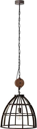 Hanglamp Matrix XL landelijk gevlamd staal met hout 144 x Ø 48 cm 60W E27