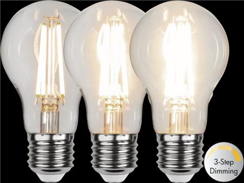 3 standen - Standaard bol - E27 - 6.5W - Warm Wit - 3000K - Filament - Helder