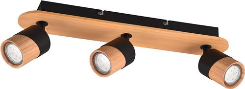 LED Plafondspot - Torna Arnia - GU10 Fitting - 3-lichts - Rond - Hout/Zwart - Natuurhout