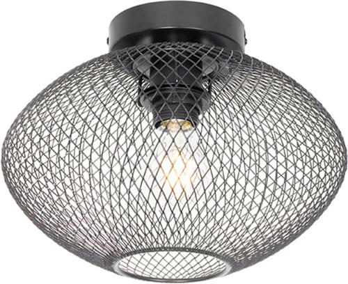 QAZQA molly - Industriele Plafondlamp - 1 lichts - Ø 300 mm - Zwart - Industrieel - Woonkamer | Slaapkamer | Keuken