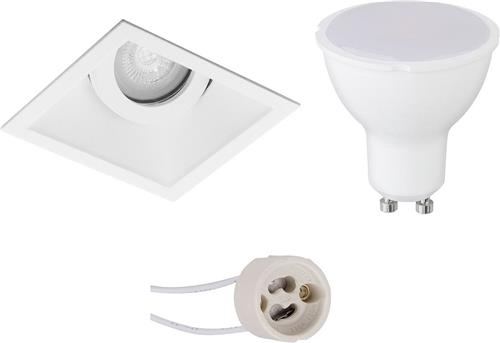 LED Spot Set - Pragmi Zano Pro - GU10 Fitting - Dimbaar - Inbouw Vierkant - Mat Wit - 6W - Natuurlijk Wit 4200K - Kantelbaar - 93mm