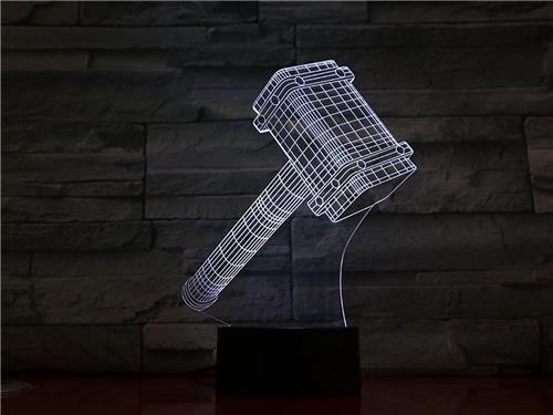 3D Led Lamp Met Gravering - RGB 7 Kleuren - Hamer